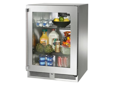24" Perlick Outdoor Signature Series Right-Hinge Refrigerator in Stainless Steel Glass Door with Door Lock - HP24RO43RL