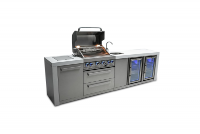 Mont Alpi 4 Burner Deluxe Island With Beverage Center and Fridge Cabinet - MAi400-DBEVFC