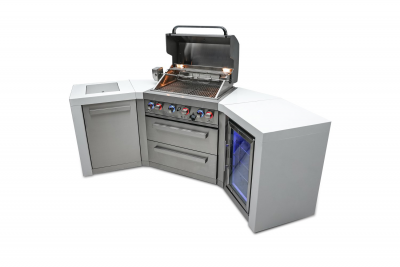 Mont Alpi 4 Burner Deluxe Island With 45 Degree Corners and a Fridge Cabinet - MAi400-D45FC