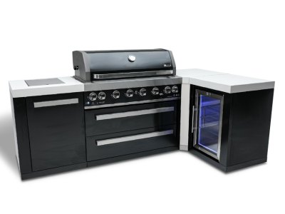 Mont Alpi 805 Island Grill with 90 degree Corner and a fridge Cabinet in Black Stainless Steel - MAi805-BSS90FC