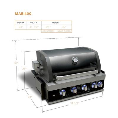 32" Mont Alpi Built-in 4 Burner Gas Grill in Black Stainless Steel - MABI400-BSS
