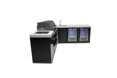 Mont Alpi 805 Island Grill with A 90-Degree Corner Beverage Center and Fridge Cabinet in black stainless steel - MAi805-BSS90BEVFC
